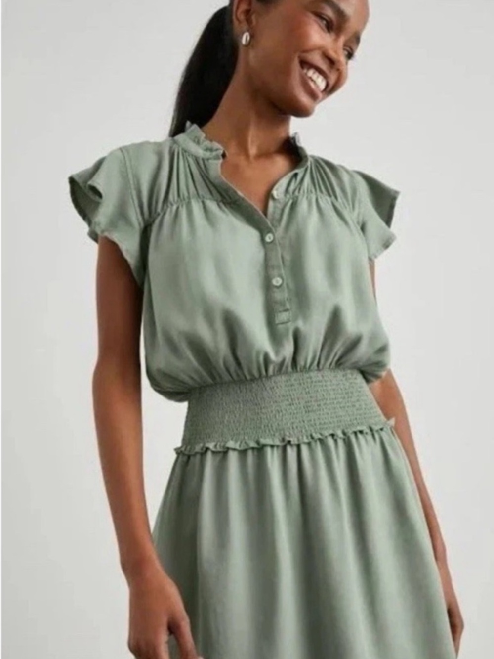 Rails NWT Amina Sage Green Denim Button Front Midi Dress - Size M - MSRP $218